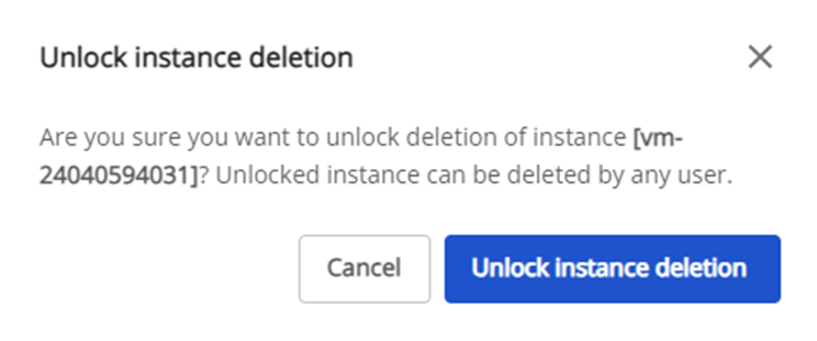 Unlock Instance Deletion確認ダイアログ