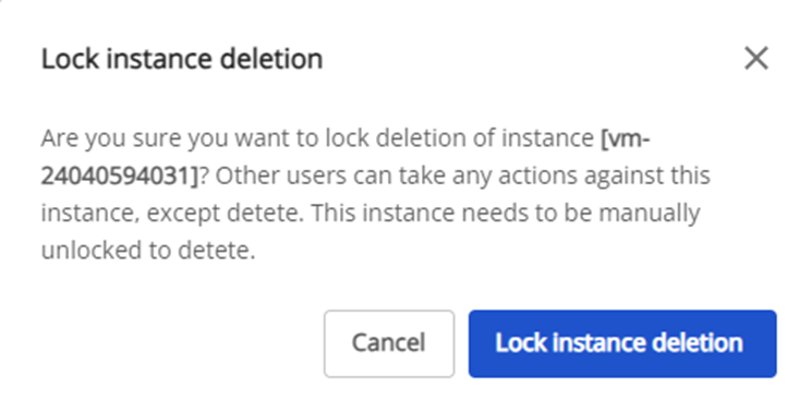 Lock Instance Deletion確認ダイアログ