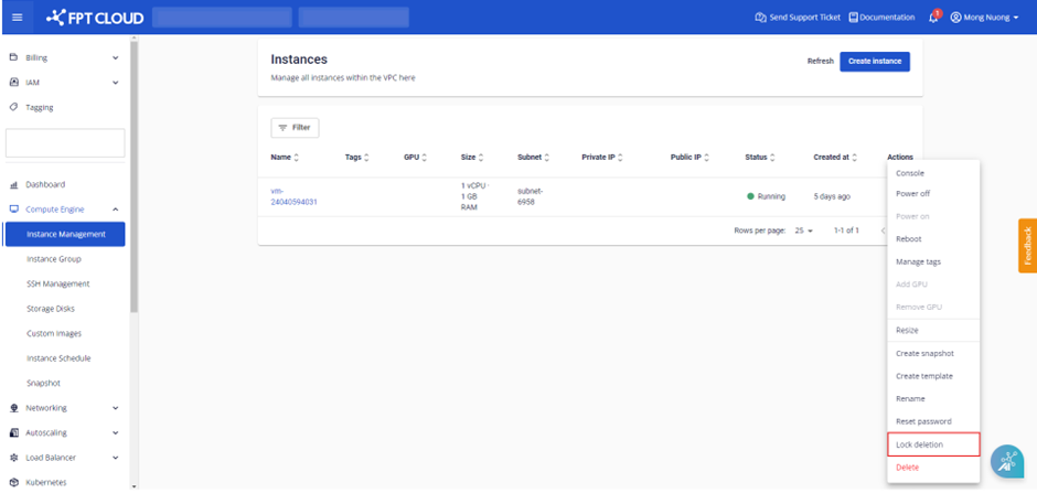 Lock DeletionオプションがあるActionsメニュー