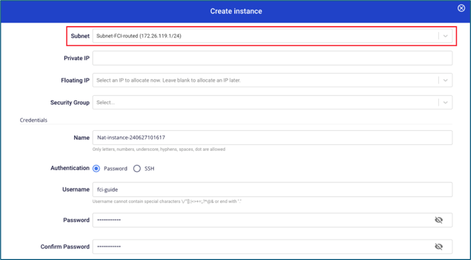 インターネットアクセス可能なSubnetの選択