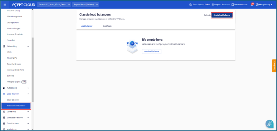 Create load balancerボタンのあるClassic load balancer画面