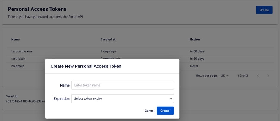 FPT CloudサイドバーのTokenセクション