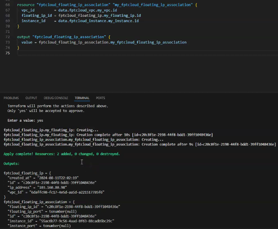 Floating IPが正常に作成されました