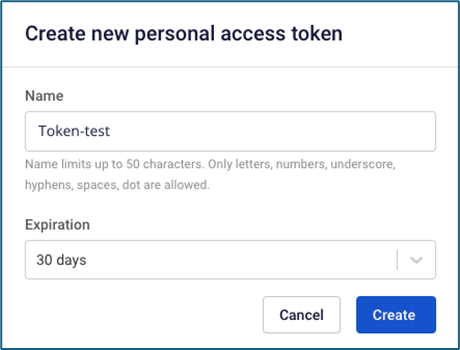 Token名と有効期限フィールドが表示されたToken作成フォーム