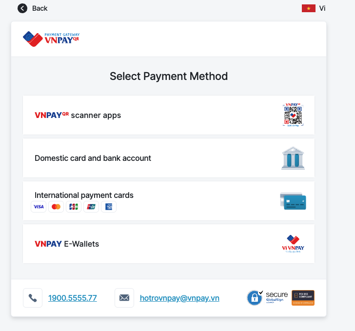 VNPay 決済画面のスクリーンショット