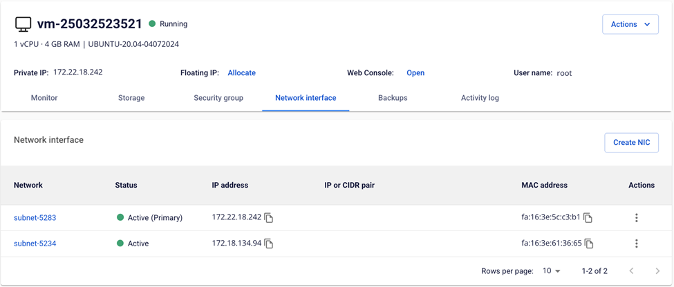 ネットワークカード一覧のあるNetwork Interfaceタブ