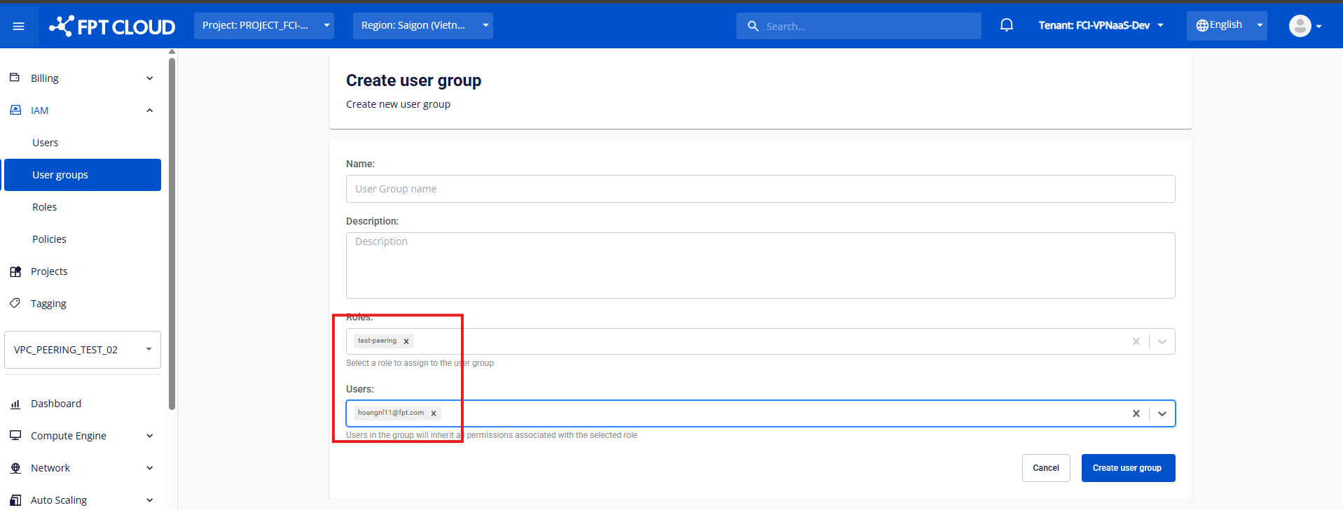 Tạo User group