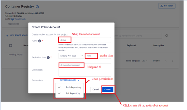 Cấu hình chi tiết robot account