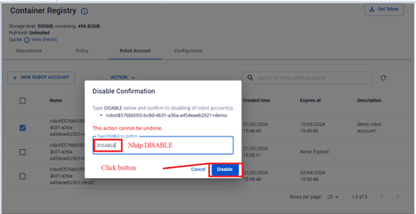 Nhập DISABLE để xác nhận