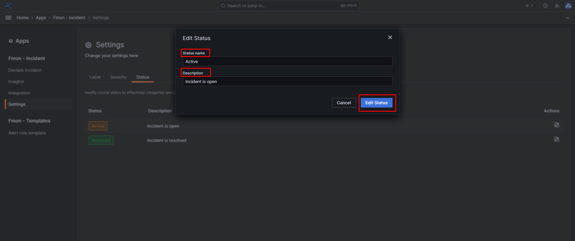 Form sửa status