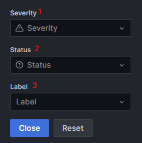 Bộ lọc theo severity, status, label