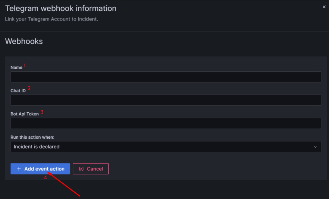 Nhập thông tin trigger Telegram