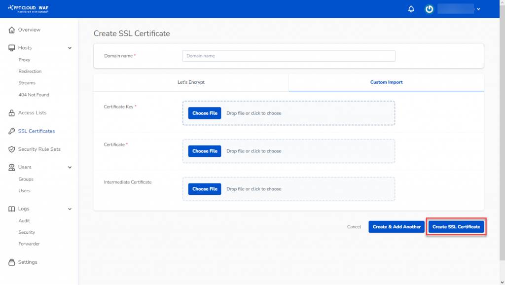 Danh sách SSL certificate sau khi tạo
