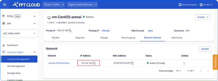 Card NIC Active với IP mới