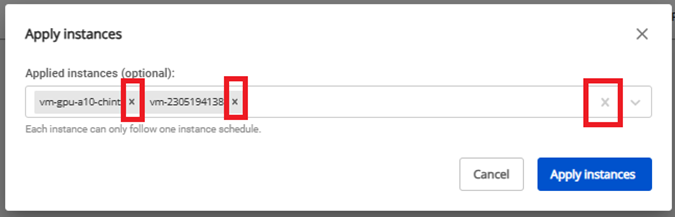 Giao diện gỡ instance khỏi schedule