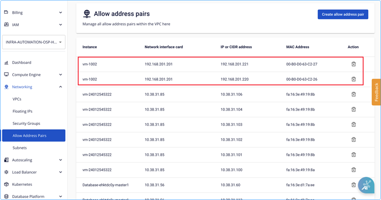 Network interface của instance sau khi tạo