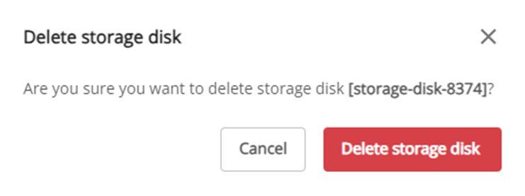 Hộp thoại xác nhận xóa Storage Disk